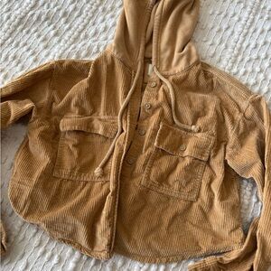 Tan American Eagle Corduroy Hooded Jacket